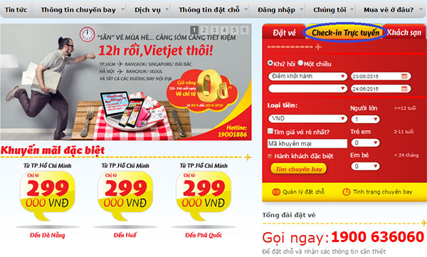 Hướng dẫn check in online Vietjet Air